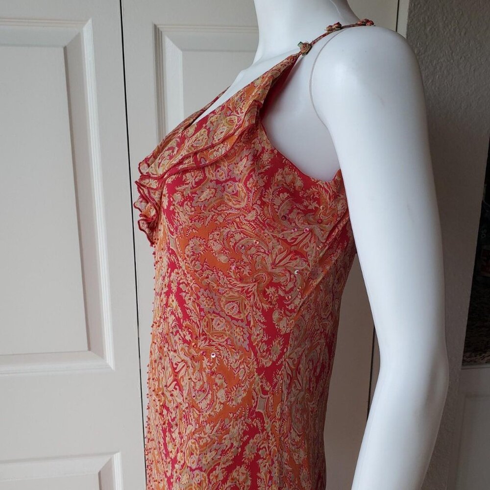 ICE Vintage 100% Silk Paisley Print Sleeveless Asymmetrical Midi Dress Size 10 - Picture 3 of 8